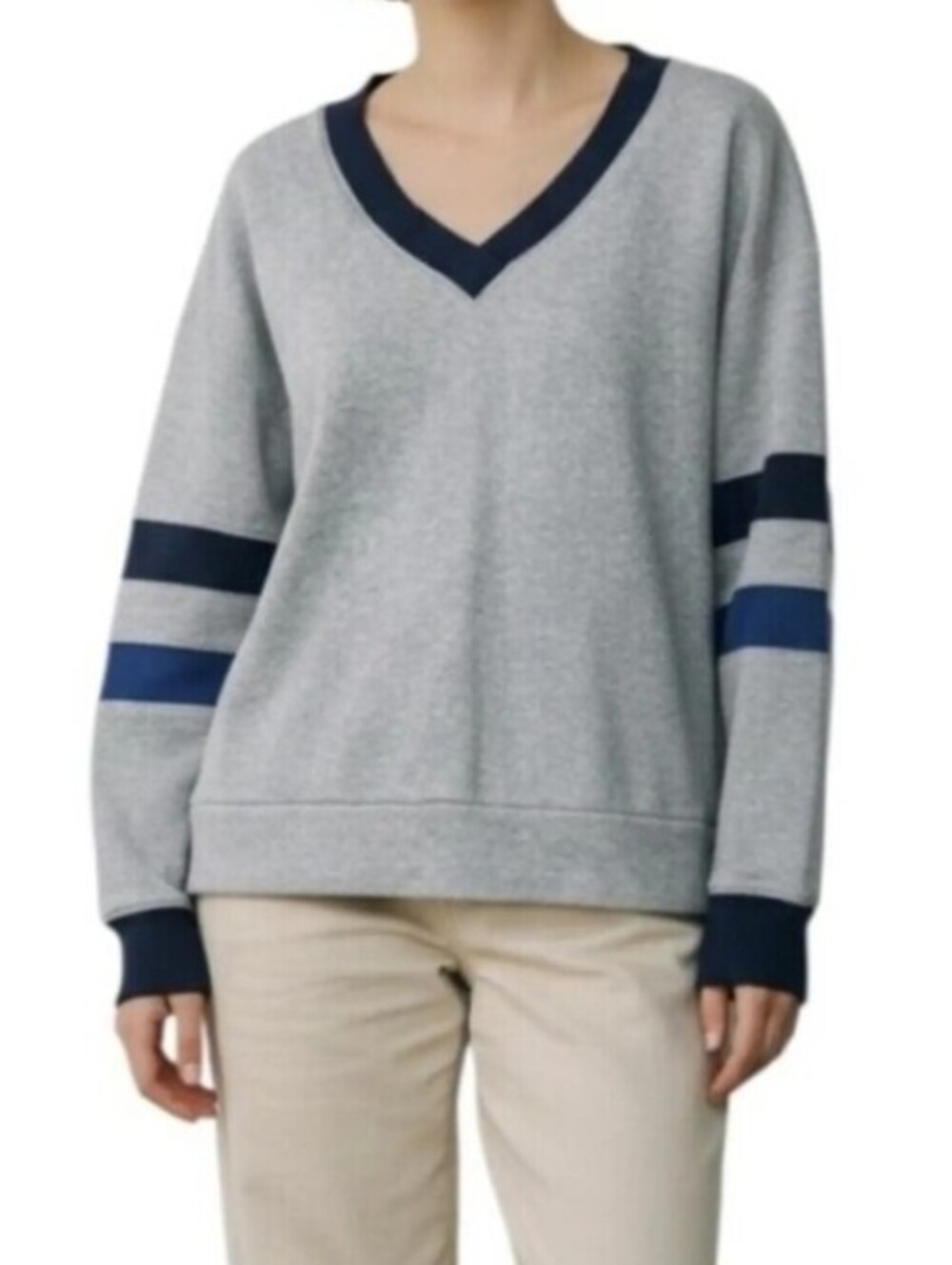 EVEREVE grey navy v-neck pullover sweater sz XS